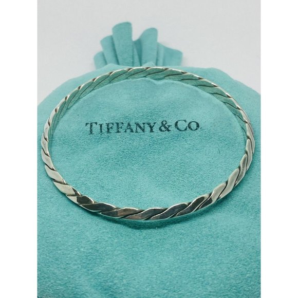 Tiffany & Co. Sterling Silver 925 Twist Braided Knife Edge Bangle